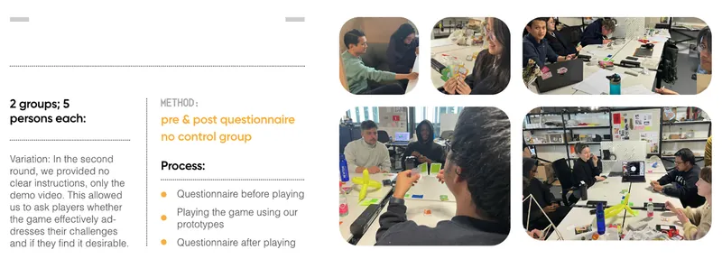 User testing session documentation showing player interactions and feedback collection